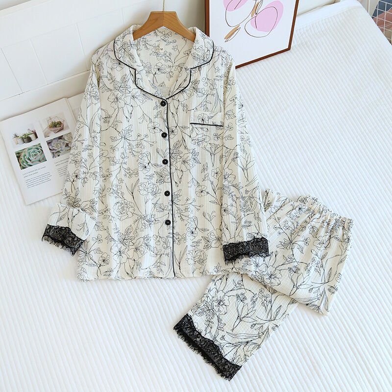 Noir Blossom (%100 Pamuk Müslin Pijama Takımı)