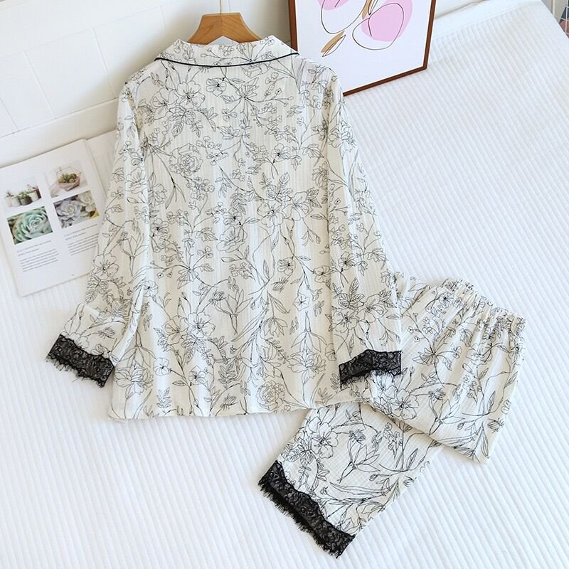 Noir Blossom (%100 Pamuk Müslin Pijama Takımı)