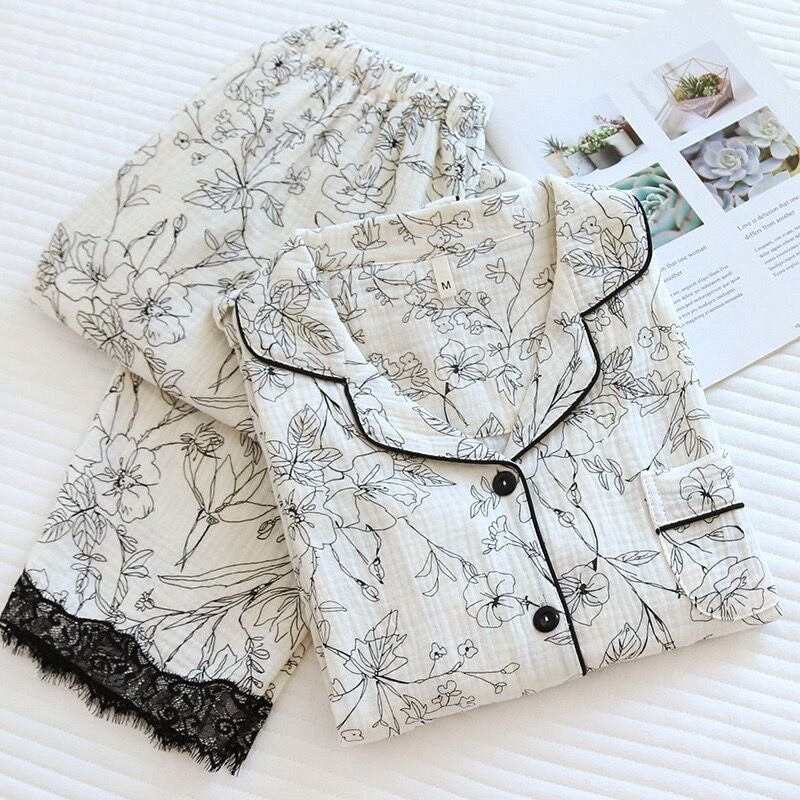 Noir Blossom (%100 Pamuk Müslin Pijama Takımı)