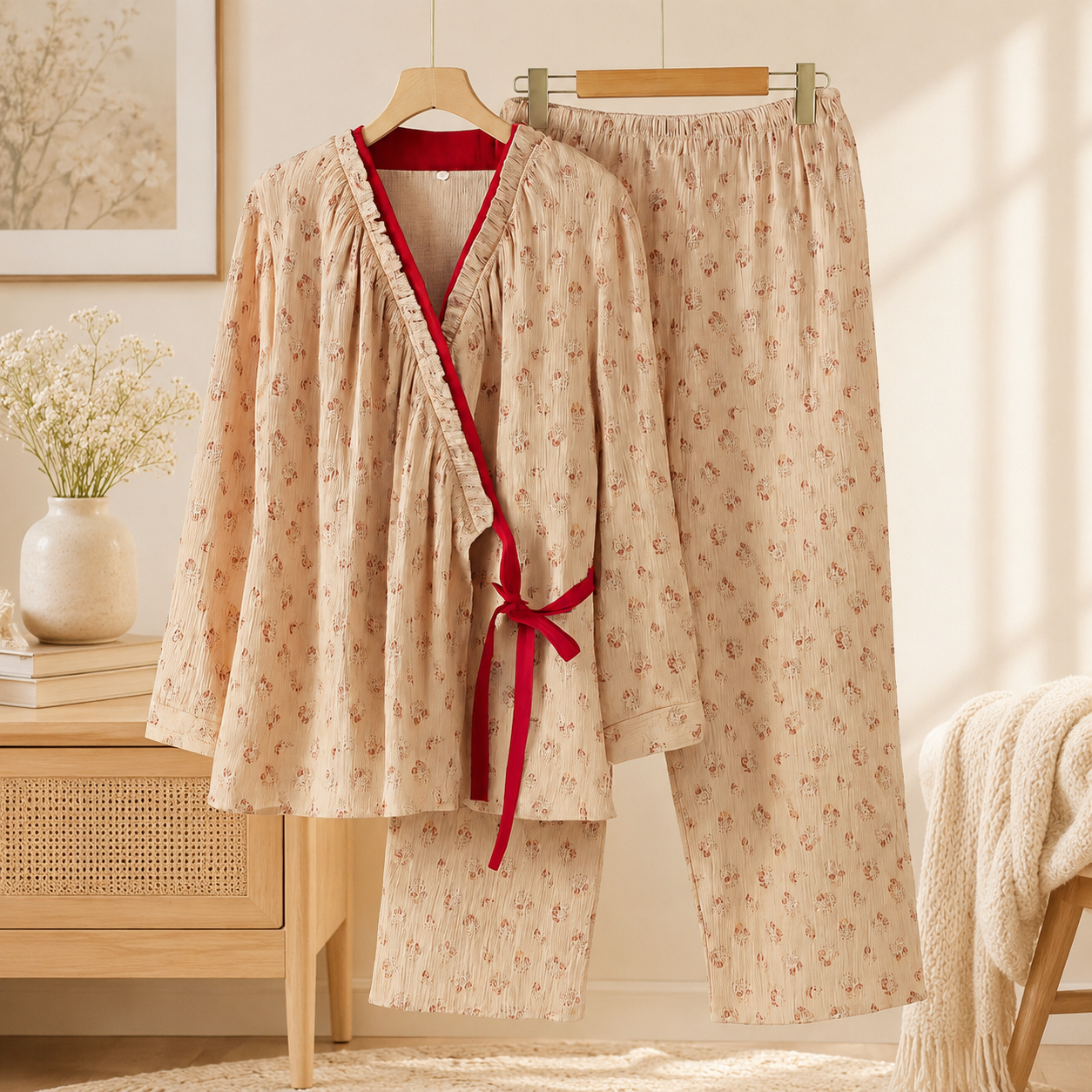 Scarlet Bloom (%100 Pamuk Müslin Pijama Takımı)