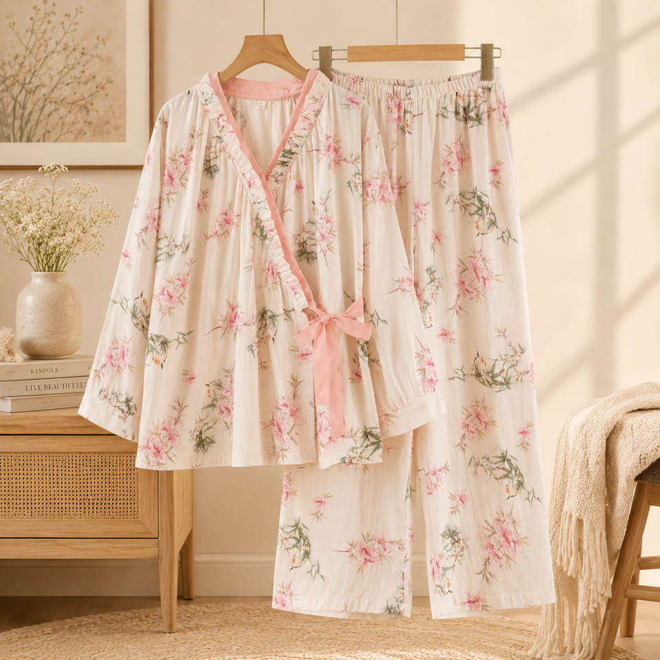 Blush Sakura  (%100 Pamuk Dokuma Müslin Pijama Takımı)