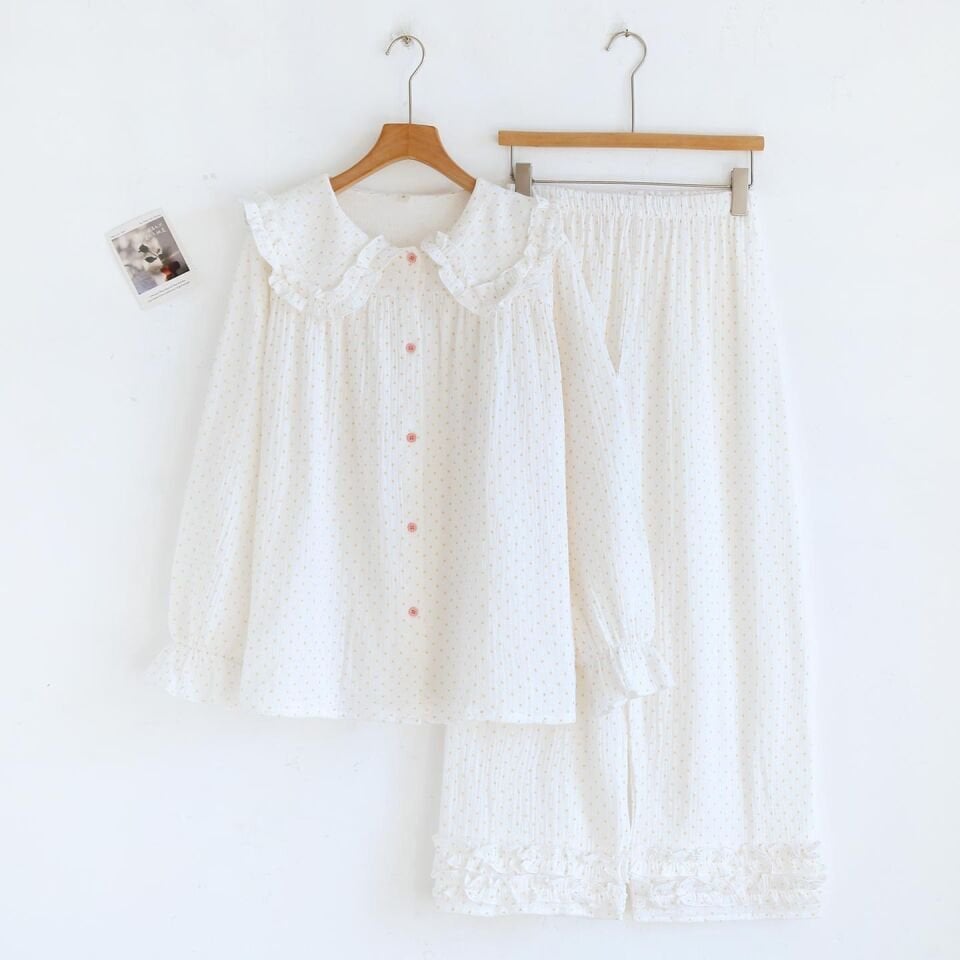 Ivory Dots (%100 Pamuk Müslin Pijama Takımı)