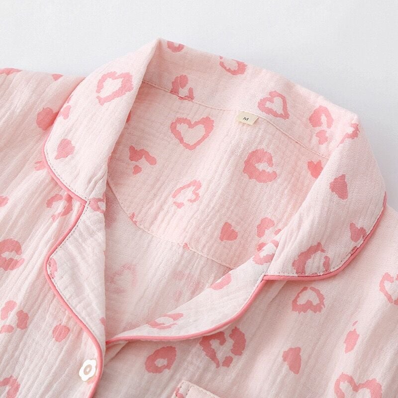 Pink Heart (%100 Pamuk Müslin Pijama Takımı) 3'LÜ SET