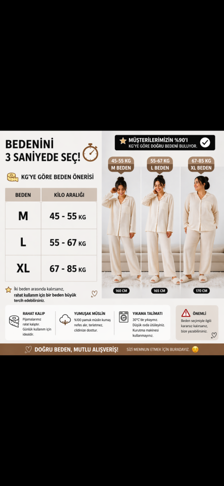 Red Heart (%100 Pamuk Müslin Pijama Takımı) 3'LÜ SET