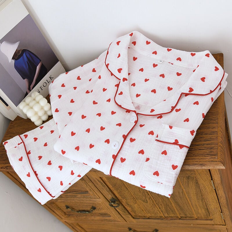 Ivory Heart (%100 Pamuk Müslin Kadın Pijama Takımı)